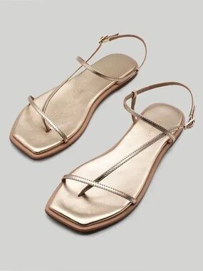 Kaanas Alayta Square Toe naked sandal Gold Sz 10 Minimalistic Leather $165 NWOB